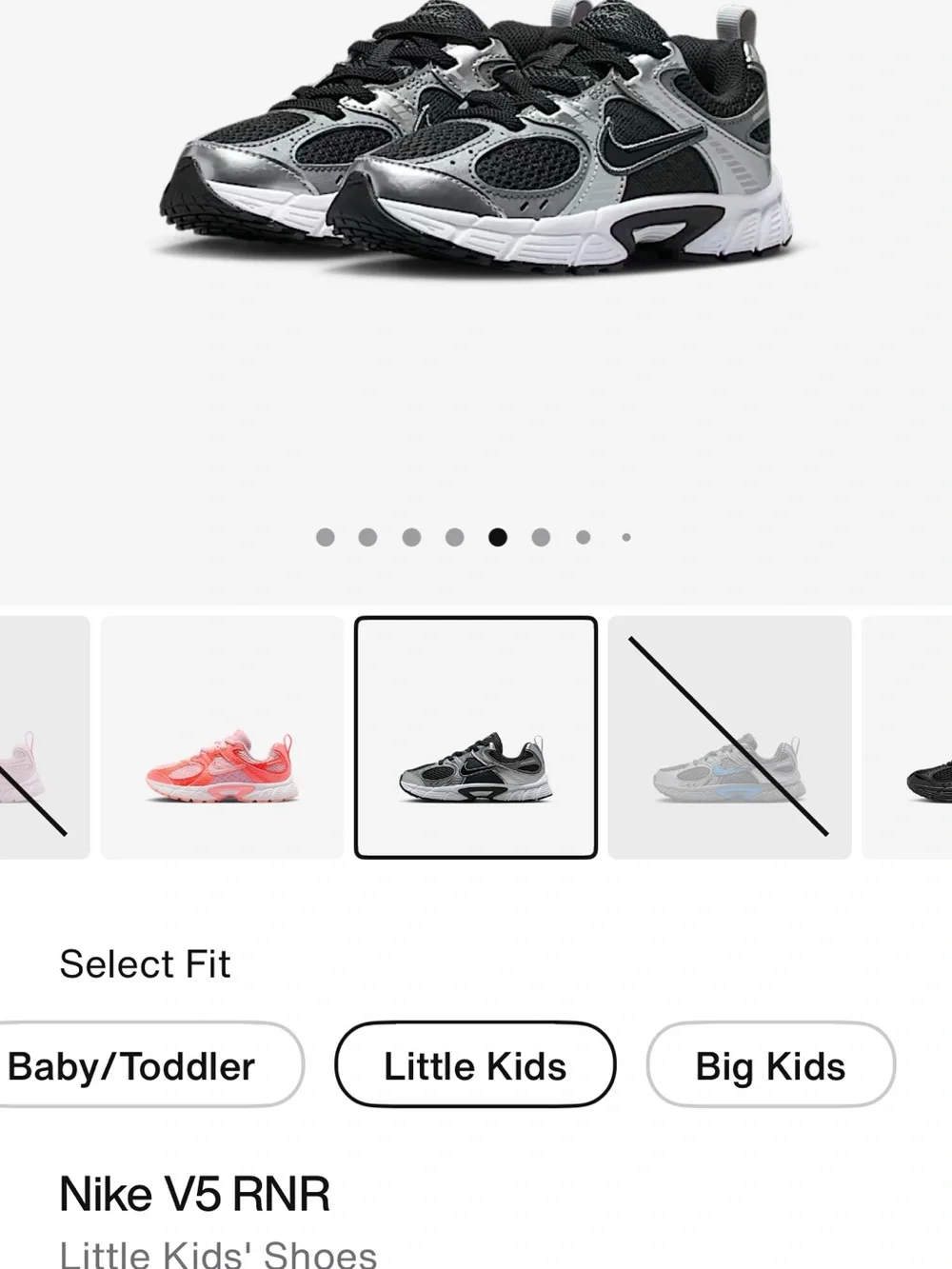 Nike Little Kids V5 RNR Sneakers - Black & Silver